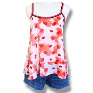 Wayf Love Lips Flared Camisole Lip Print Hi-Low Top Size L